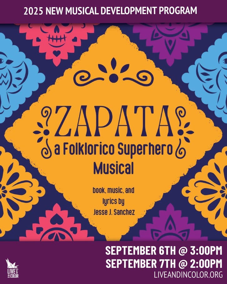 Official poster of 'Zapata: A Folklorico Superhero Musical' showcasing the vibrant blend of folklorico dance with superhero storytelling.