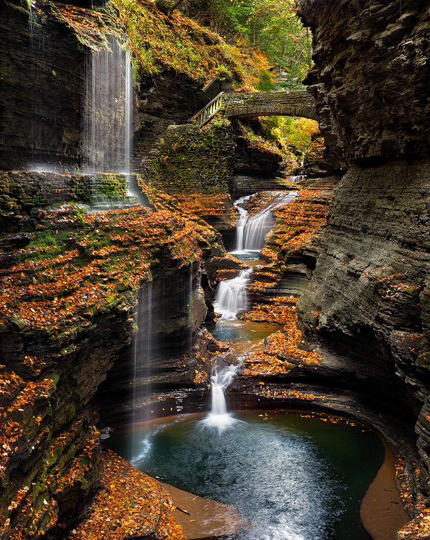 Rainbow Falls framed by autumn foliage—an example of using water as a compositional element.
